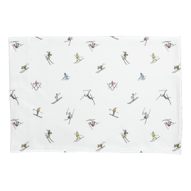 Winter Skiers In Action Pattern Pillow Case (Front-Left)