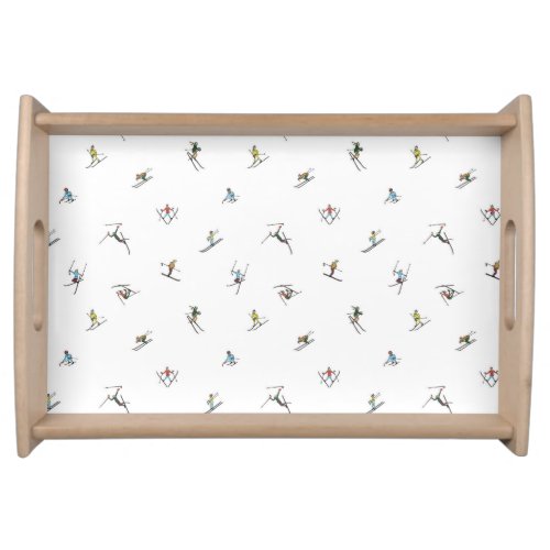 Winter Skiers In Action Pattern Serving Tray