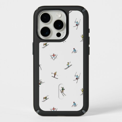 Winter Skiers In Action Pattern iPhone 15 Pro Case