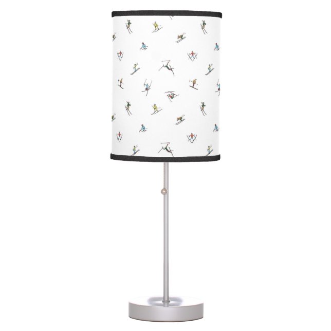 Winter Skiers In Action Pattern Table Lamp (Front)