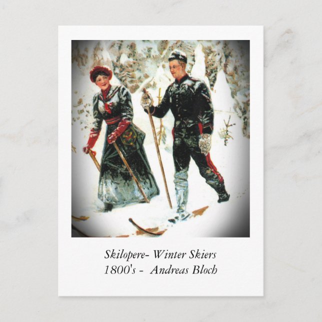 Winter Skiers Postcard (Front)