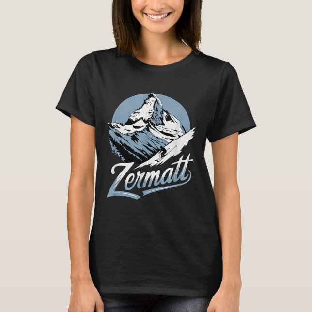 Winter Skiing Adventure, Zermatt Mountain Ski Fun  T-Shirt (Front)