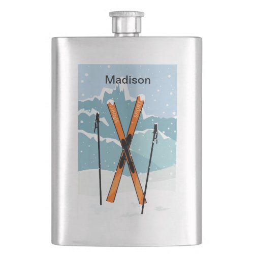 Winter Skiing custom name flask