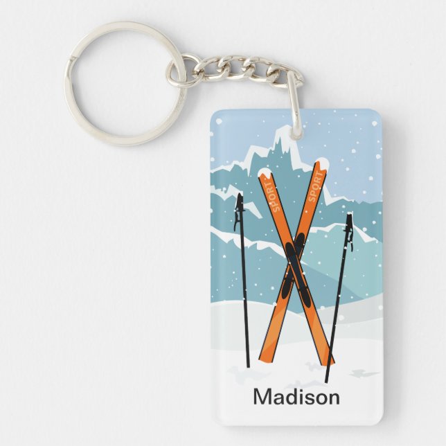 Winter Skiing custom name key chain (Front)