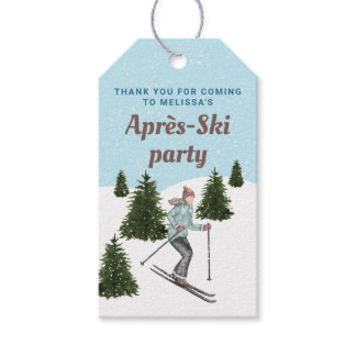 Winter Skiing Girl Après-Ski Birthday Thank You Gift Tags