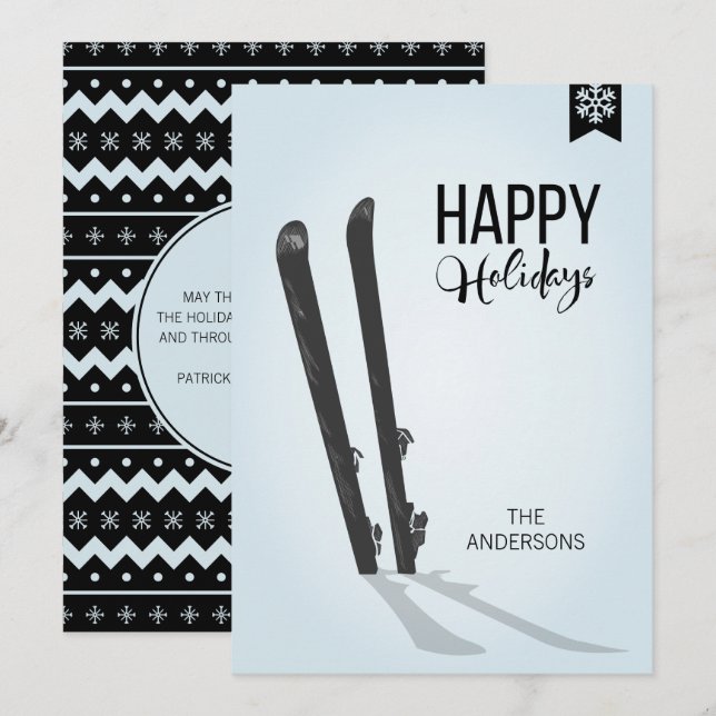 Winter Skiing Happy Holidays Holiday Card (Front/Back)