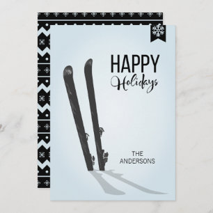 Winter Skiing Happy Holidays Holiday Card