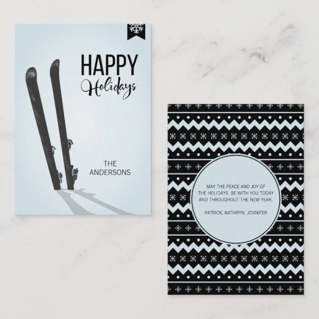 Winter Skiing Happy Holidays Mini Note Card (Front/Back)
