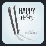 Winter Skiing Happy Holidays Square Stickers<br><div class="desc">Personalize the custom text above. You can find additional coordinating items in our "Winter Skiing" collection.</div>