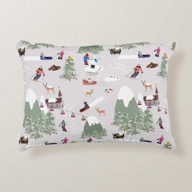 Winter Skiing Mountain Ski Slopes Landscape Accent Pillow (Front)