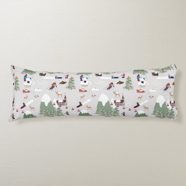 Winter Skiing Mountain Ski Slopes Landscape Body Pillow (Front)