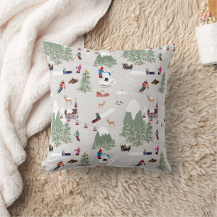 Winter Skiing Mountain Ski Slopes Landscape Throw Pillow