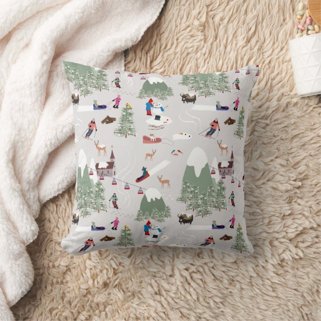 Winter Skiing Mountain Ski Slopes Landscape Throw Pillow (Blanket)