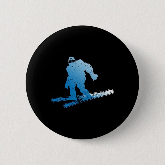 Winter Skiing Sasquatch Ski Cryptid Cryptozoology  Button (Front)