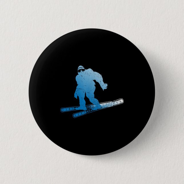 Winter Skiing Sasquatch Ski Cryptid Cryptozoology  Button (Front)