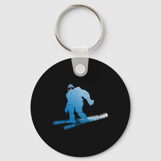 Winter Skiing Sasquatch Ski Cryptid Cryptozoology  Keychain (Front)