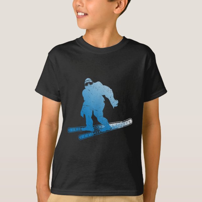 Winter Skiing Sasquatch Ski Cryptid Cryptozoology  T-Shirt (Front)