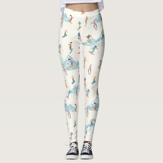 Winter Skiing Snow Mountains Skiers Leggings (Front)
