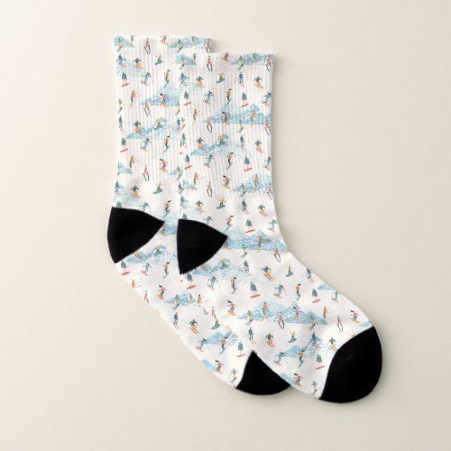 Winter Skiing Snow Mountains Snow Boarding Pattern Socks