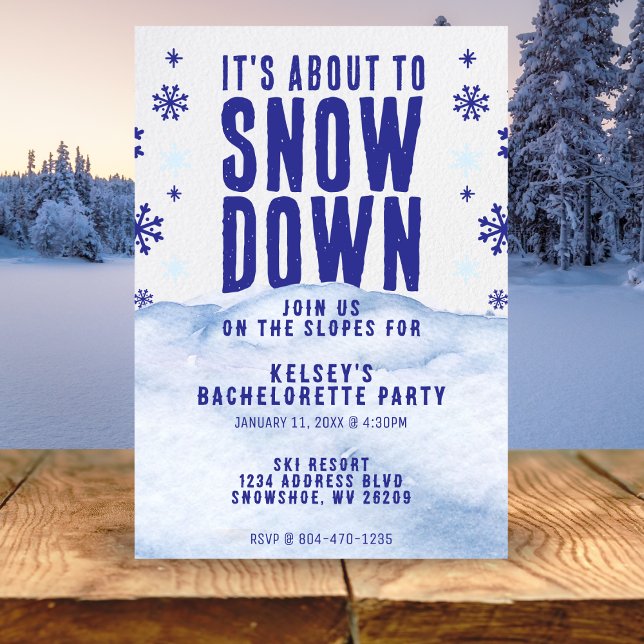 Winter Skiing Snow Snowflake Bachelorette Party Invitation (winter snow bachelorette party invitation)