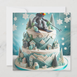 WINTER SKIING THEMED BIRTHDAY CAKE INVITATION