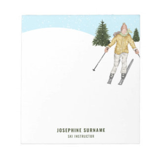 Winter Skiing Woman Watercolor Ski Instructor Notepad