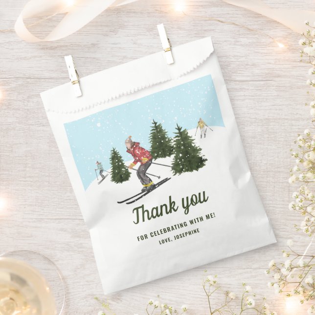 Winter Skiing Women Ski Birthday Party Thank You Favor Bag (Clipped)