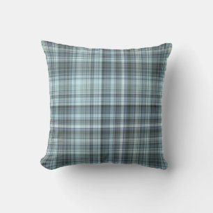 Winter Sky Blue Plaid Throw Pillow