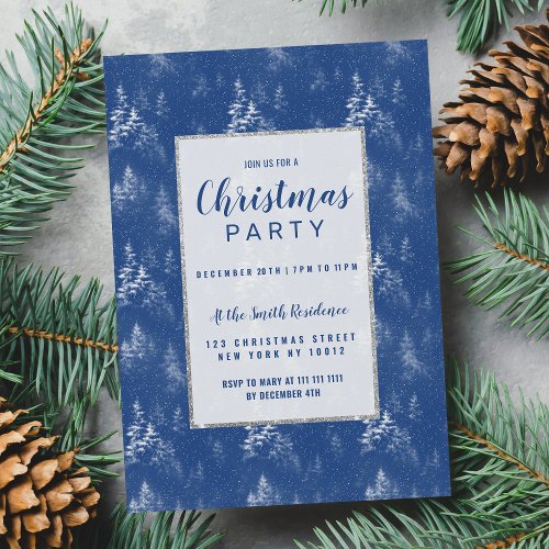 Winter sky blue white snow Christmas pine tree Invitation