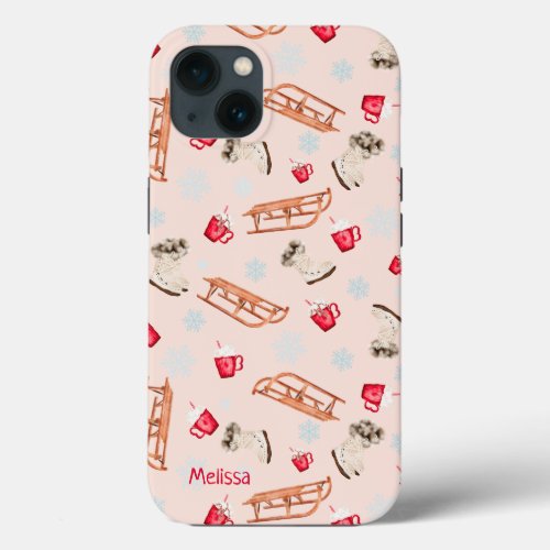 Winter sled cocoa Christmas illustration pattern  iPhone 13 Case