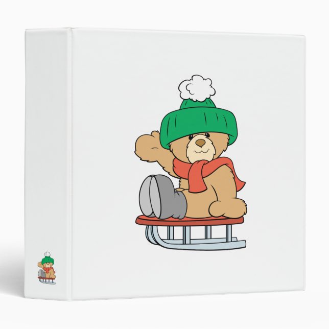 winter sled cute teddy bear design 3 ring binder (Front/Spine)