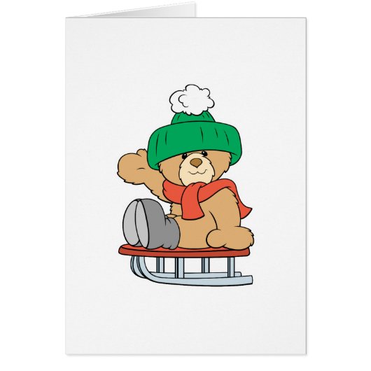 winter sled cute teddy bear design cards (Front)