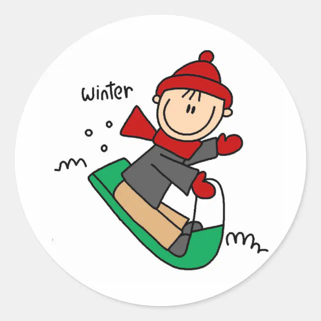 Winter Sledding Classic Round Sticker Zazzle