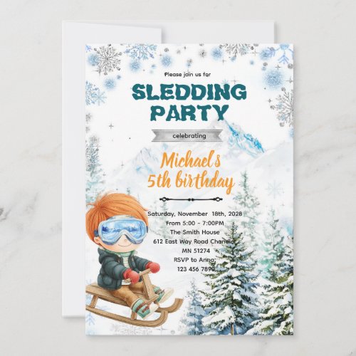Winter Sledding party theme invitation
