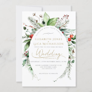 Winter Sleek Elegant Botanical Monogram Wedding Invitation