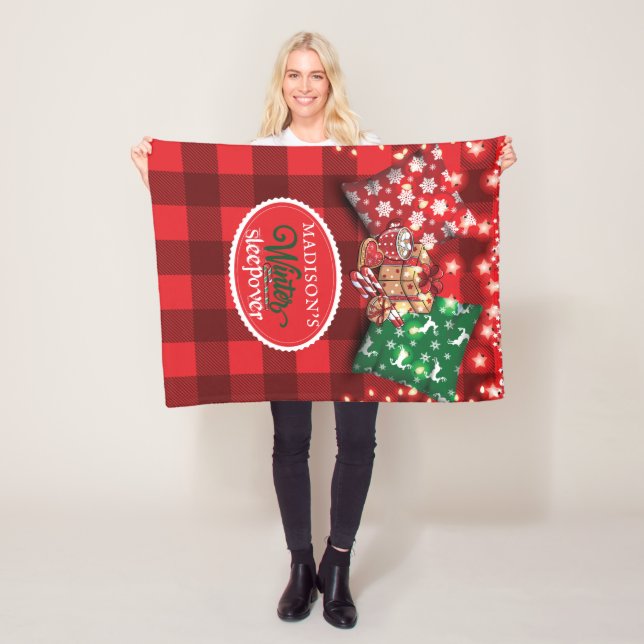 Winter Sleepover Birthday Party Personalized Fleece Blanket (In Situ)