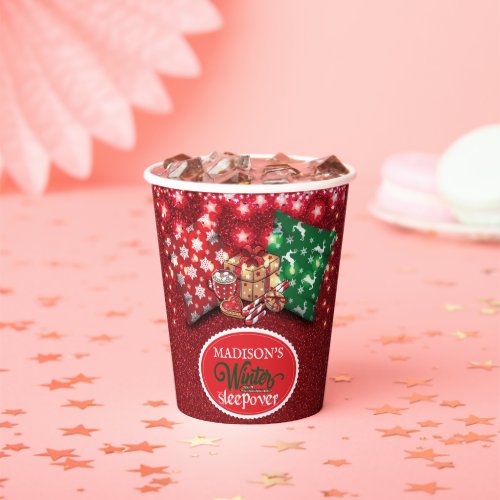 Winter Sleepover Personalized Birthday Christmas Paper Cups