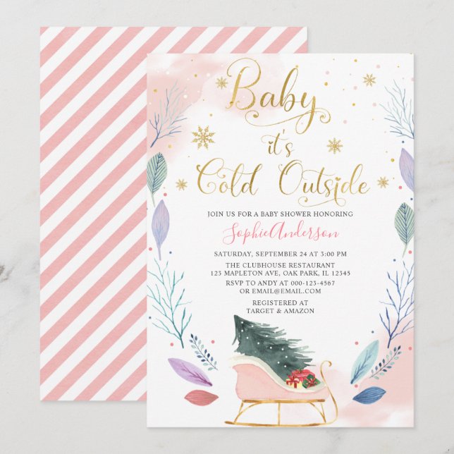 Winter Sleigh Baby It's Cold Outside Baby Shower Invitation (Front/Back)