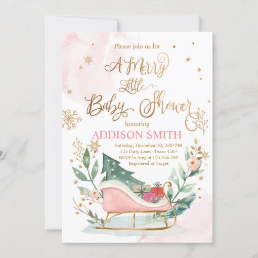 Winter Sleigh Christmas Merry Little Baby Shower Invitation | Zazzle