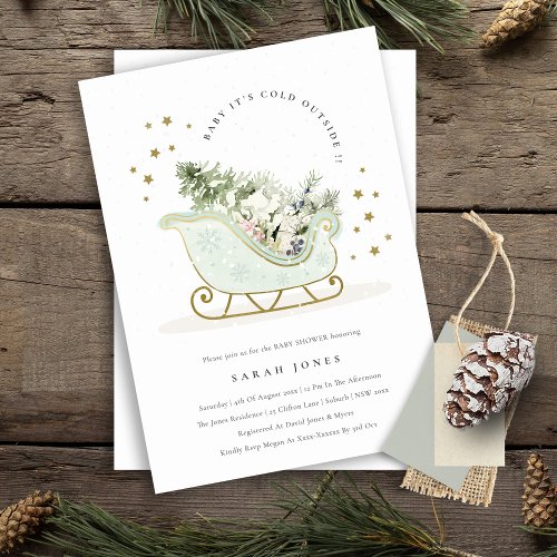Winter Sleigh Its Cold Outside Baby Shower Invite