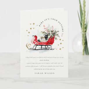 Winter Sleigh Its Cold Outside Neutral Baby Shower Letterpress Thank You Card