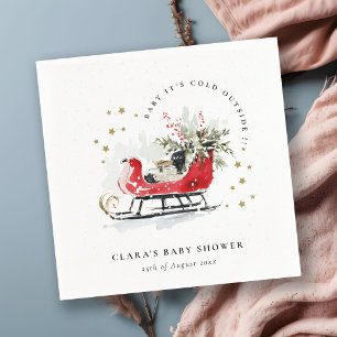 Winter Sleigh Its Cold Outside Neutral Baby Shower Napkins