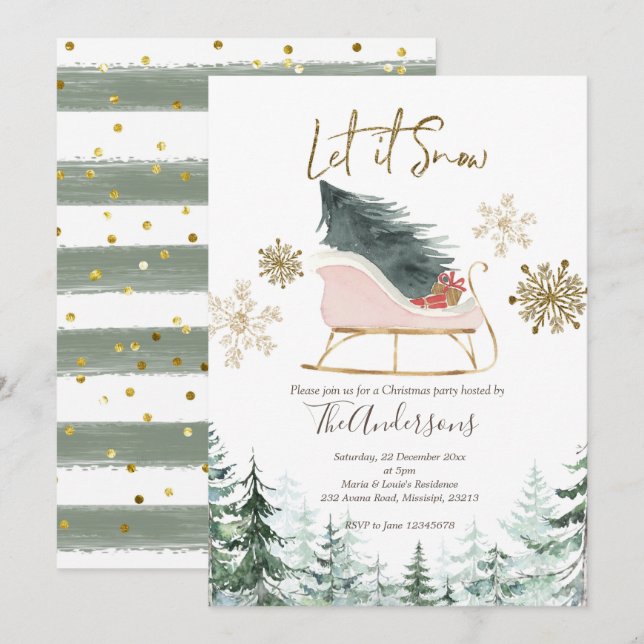 Winter Sleigh Let it Snow Christmas Party Invitation (Front/Back)