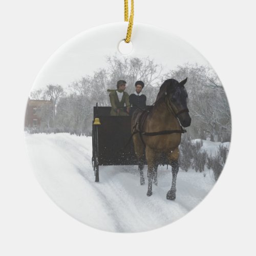 Winter Sleigh Ride Ceramic Ornament