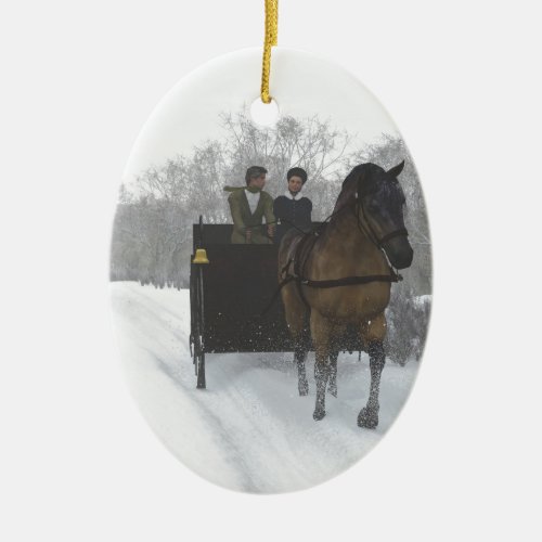 Winter Sleigh Ride Ceramic Ornament