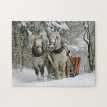 Winter Sleigh Ride Horses Christmas Holiday Jigsaw Puzzle at Zazzle