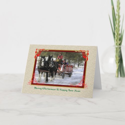 Winter Sleigh Ride Merry Christmas Happy New Yea Holiday Card