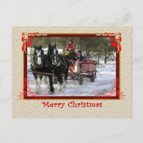 Winter Sleigh Ride Merry Christmas Postcard