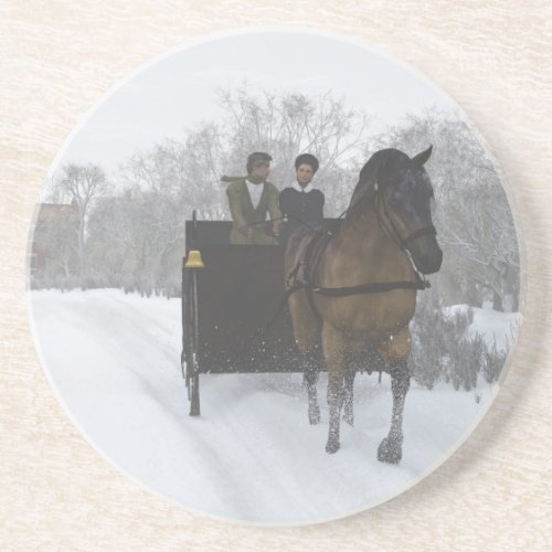 Winter Sleigh Ride Sandstone Coaster