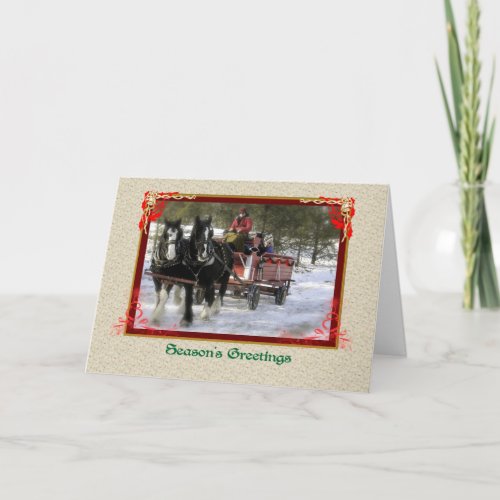 Winter Sleigh Ride Seasons Greetings Holiday Card